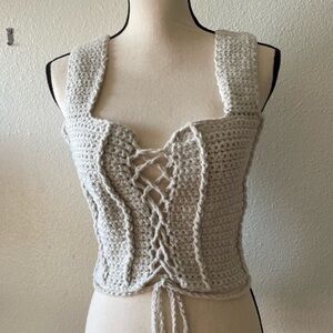 Handmade crochet corset top with adjustable front